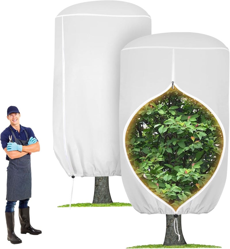 ANGAR 2 Pack Rounded Top Plant Covers Freeze Protection for Winter, Plant Covers for Winter, 75" X 90" Tree Frost Protection Blankets Outdoor With Zipper/Drawstring, for Shrub Bush Fruit Tree Potte(White) - Image 1